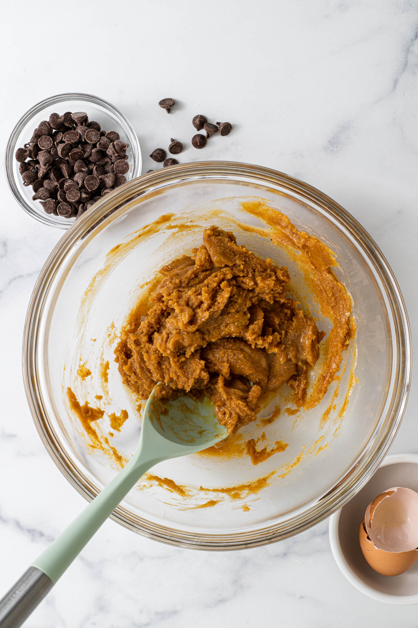 Tahini cookie batter in a bowl.