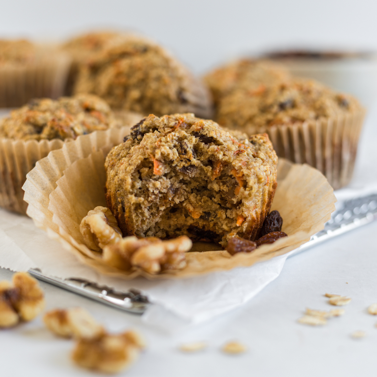 A muffin on a muffin liner.