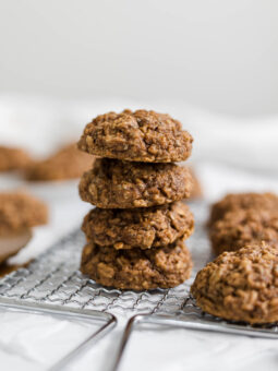 Almond Butter Oatmeal Cookies in a stack.