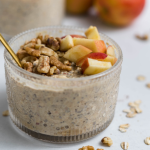 A cup of apple cinnamon overnight oats.