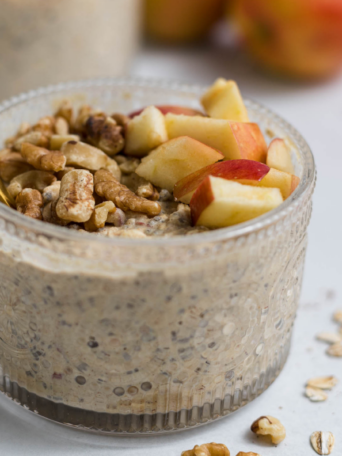 A cup of apple cinnamon overnight oats.