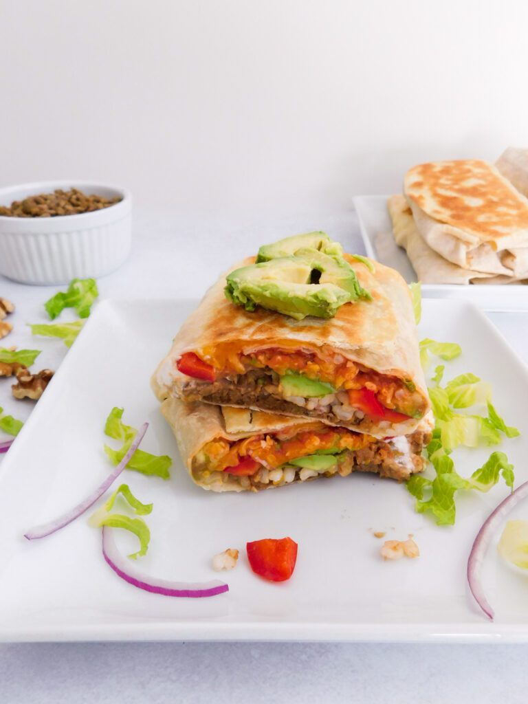 Lentil Walnut Meat Grilled Burritos - Supermom Eats