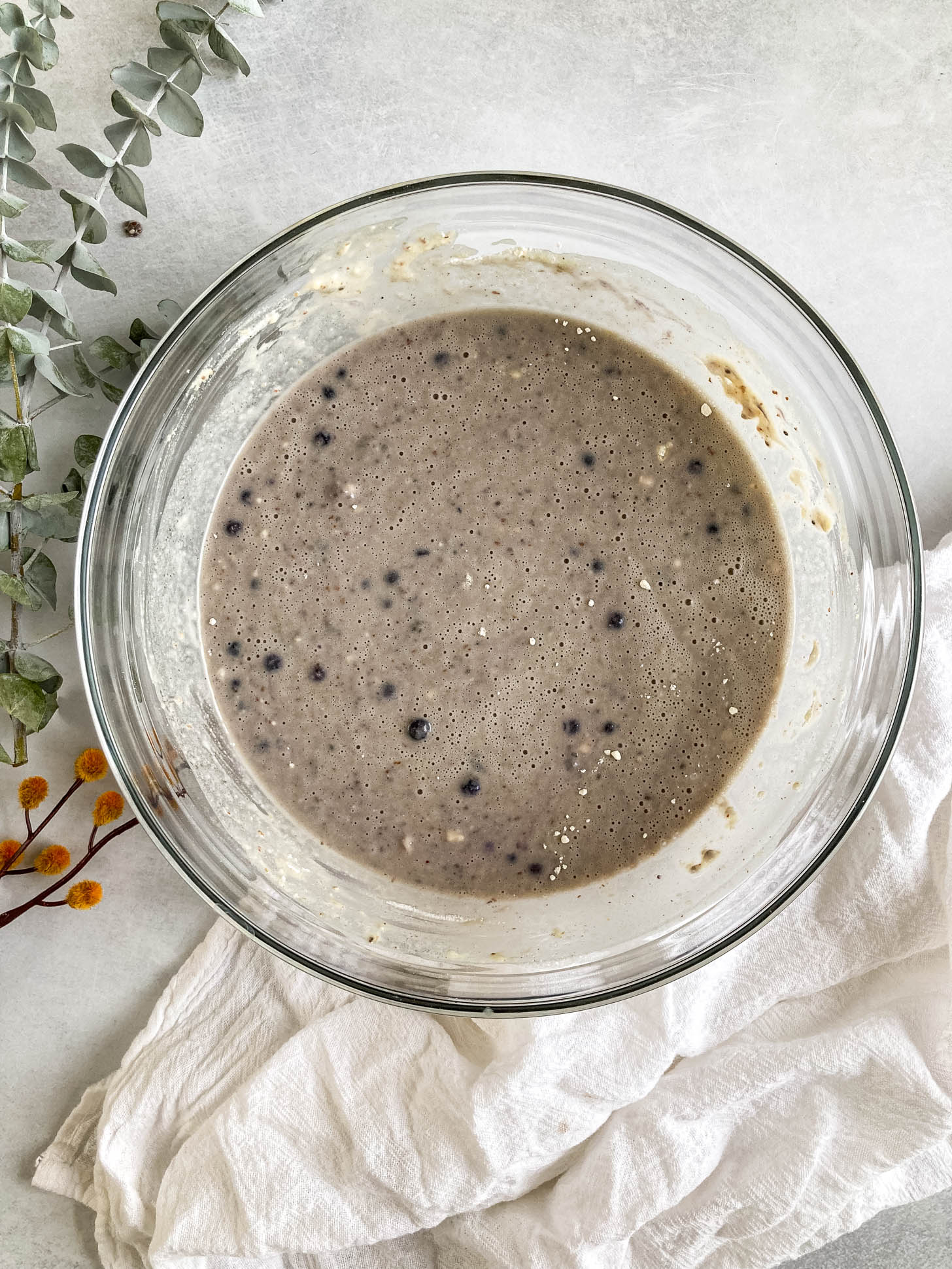 Wet and dry ingredients mixed together to form a batter.