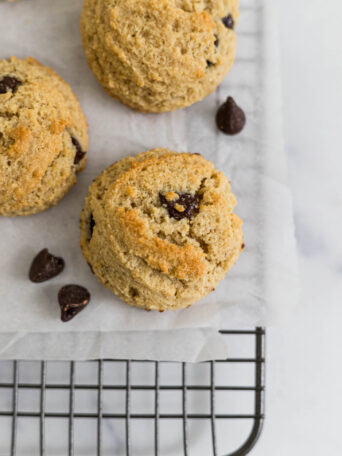 Almond Flour Chocolate Chip Cookies on a wire rack.