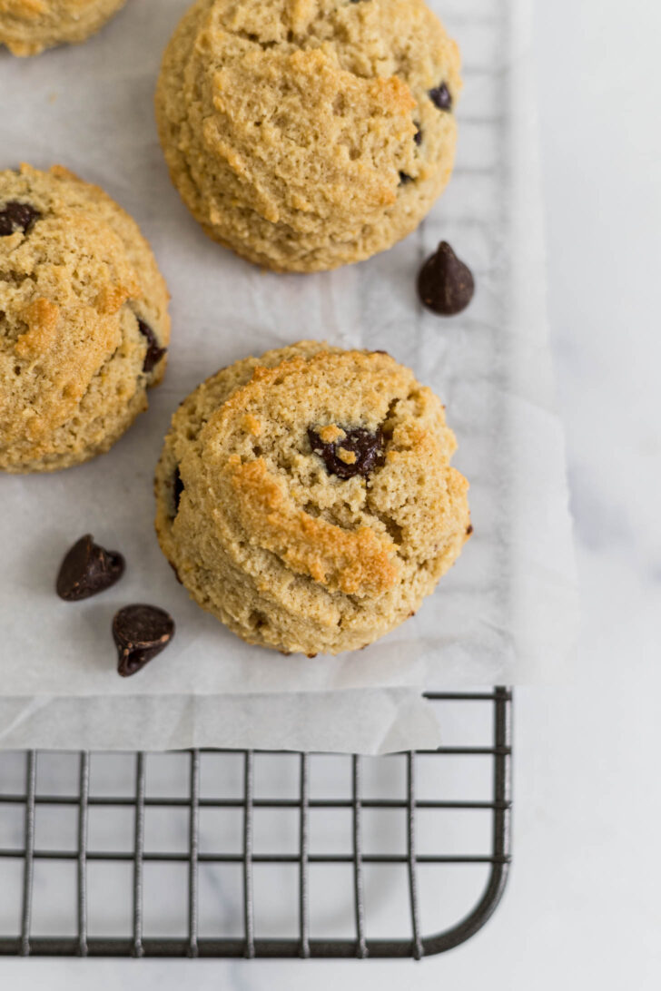 Almond Flour Chocolate Chip Cookies on a wire rack.