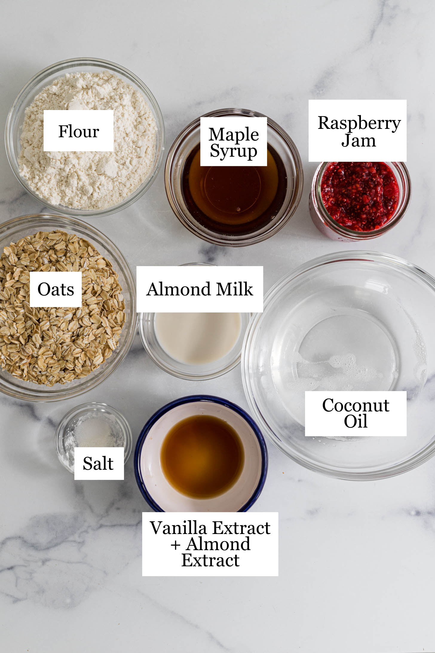 Raspberry Oatmeal Bar ingredients.