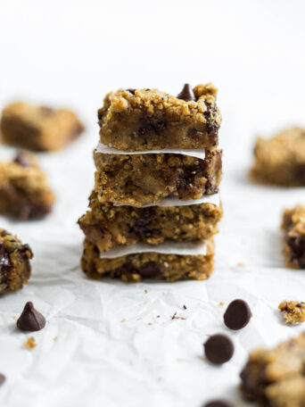 A stack of vegan blondies.