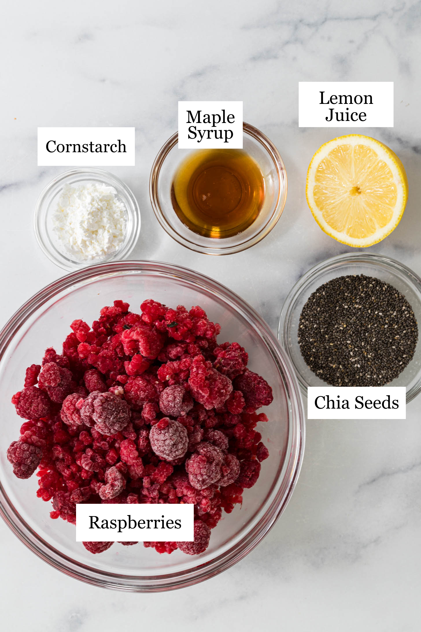 Raspberry chia jam ingredients.