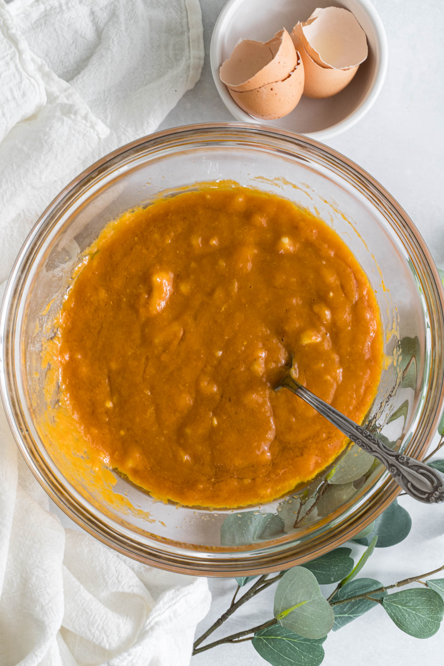 Wet ingredients mixed together in a bowl.