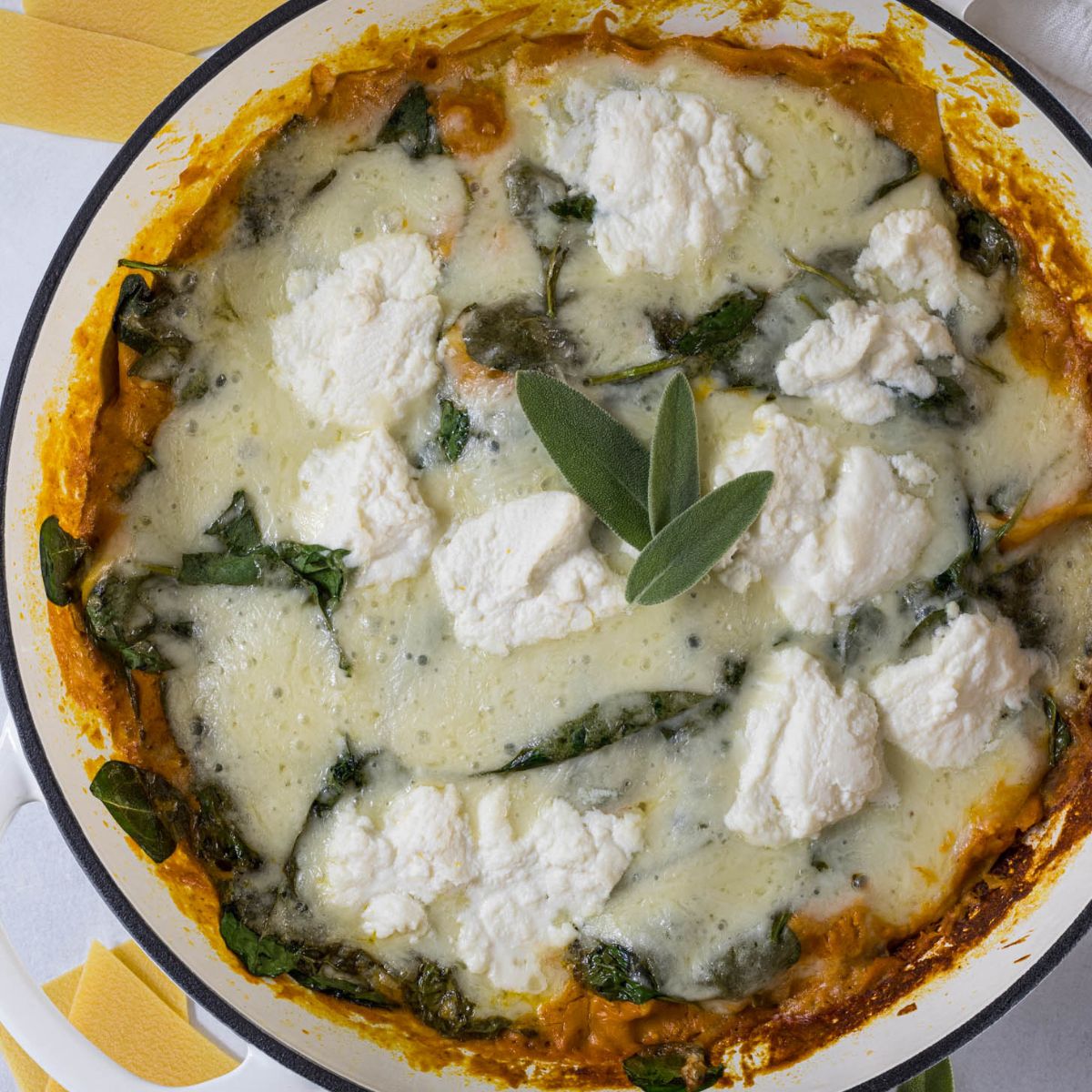 Pumpkin lasagna in a braiser.