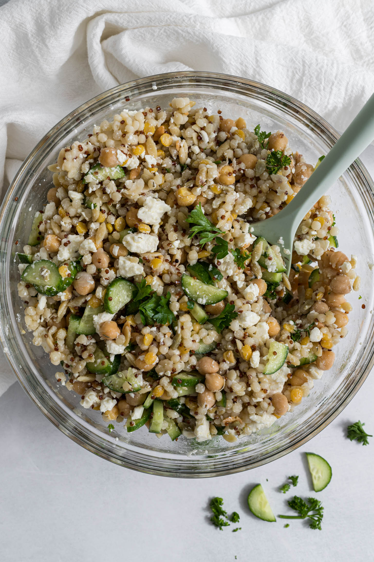 Overhead view of harvest grain salad.