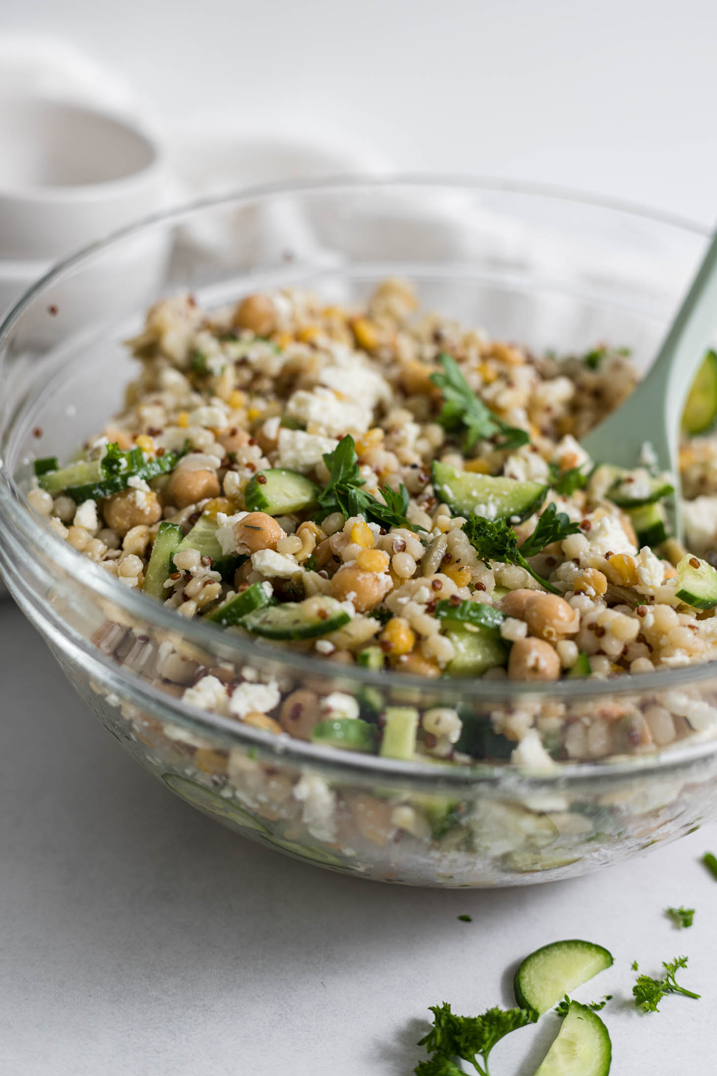 Harvest Grain Salad in a large bowl with a spoon in it.