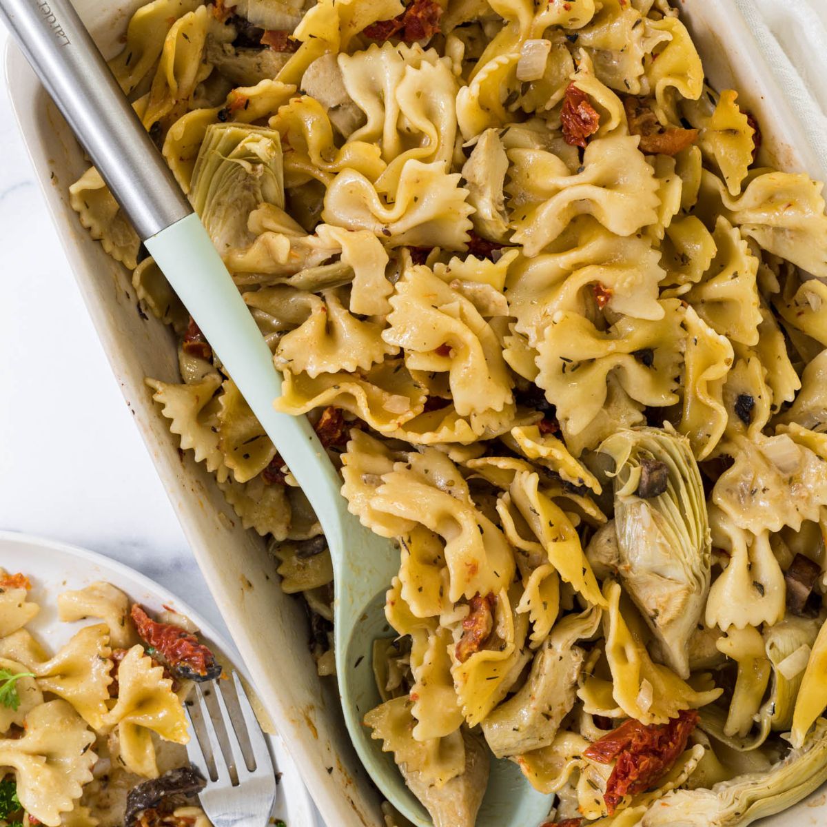 Pasta in a baking dish.