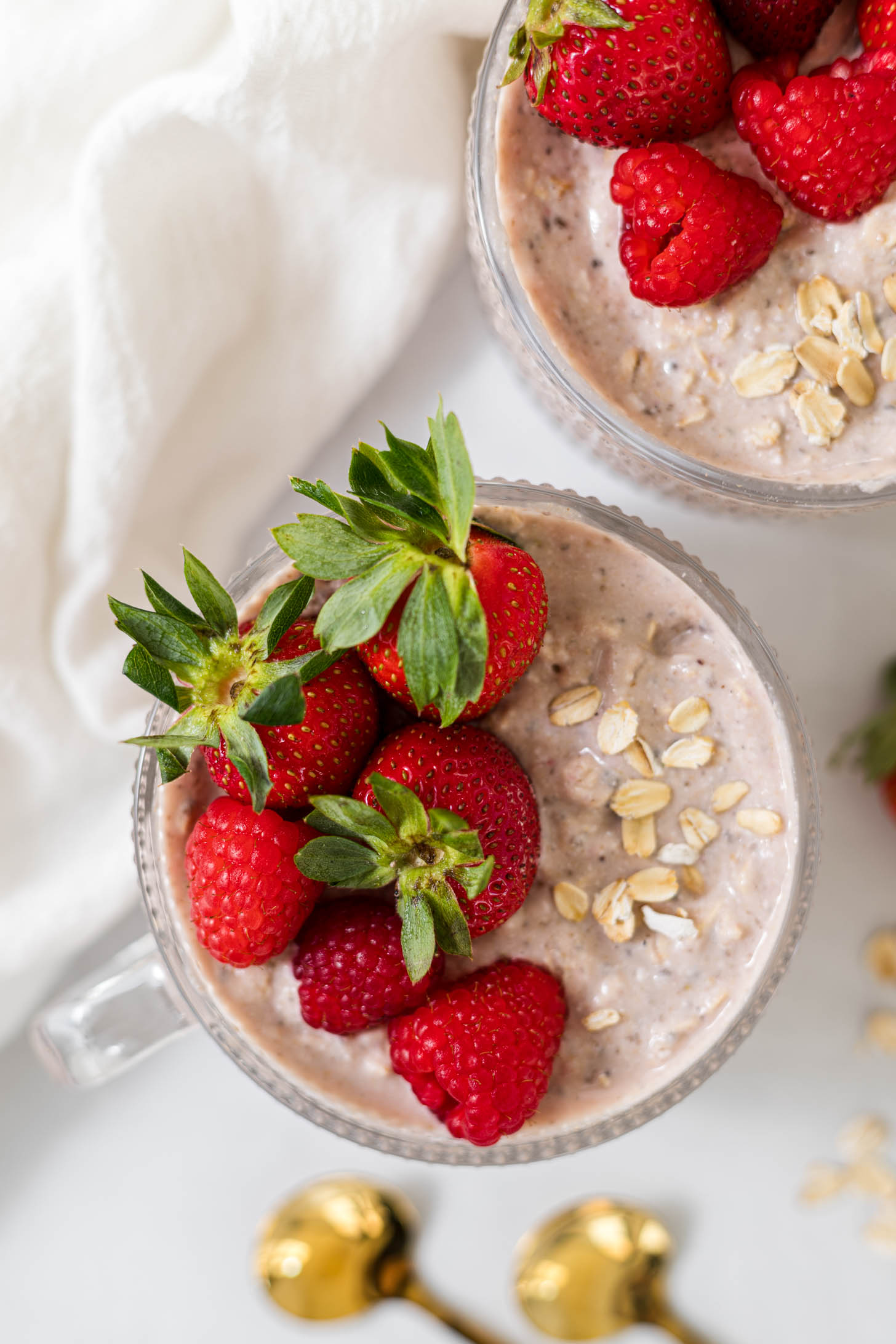 Overnight oats with berries on top.