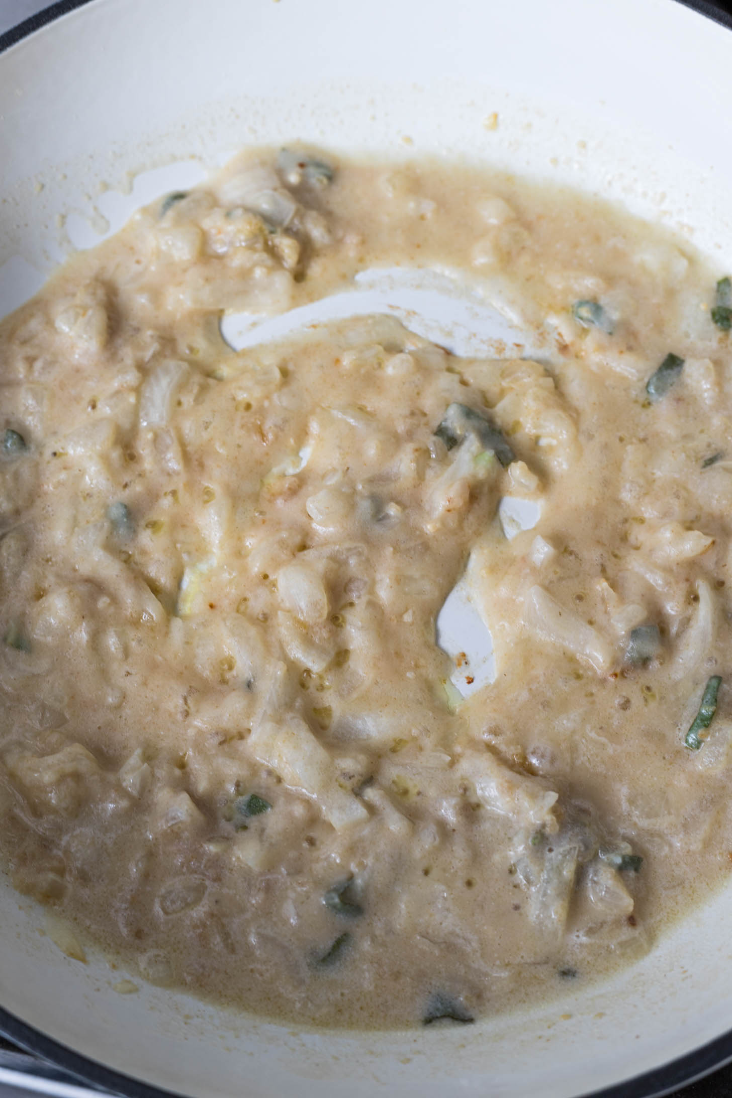 Forming a roux in the pan.