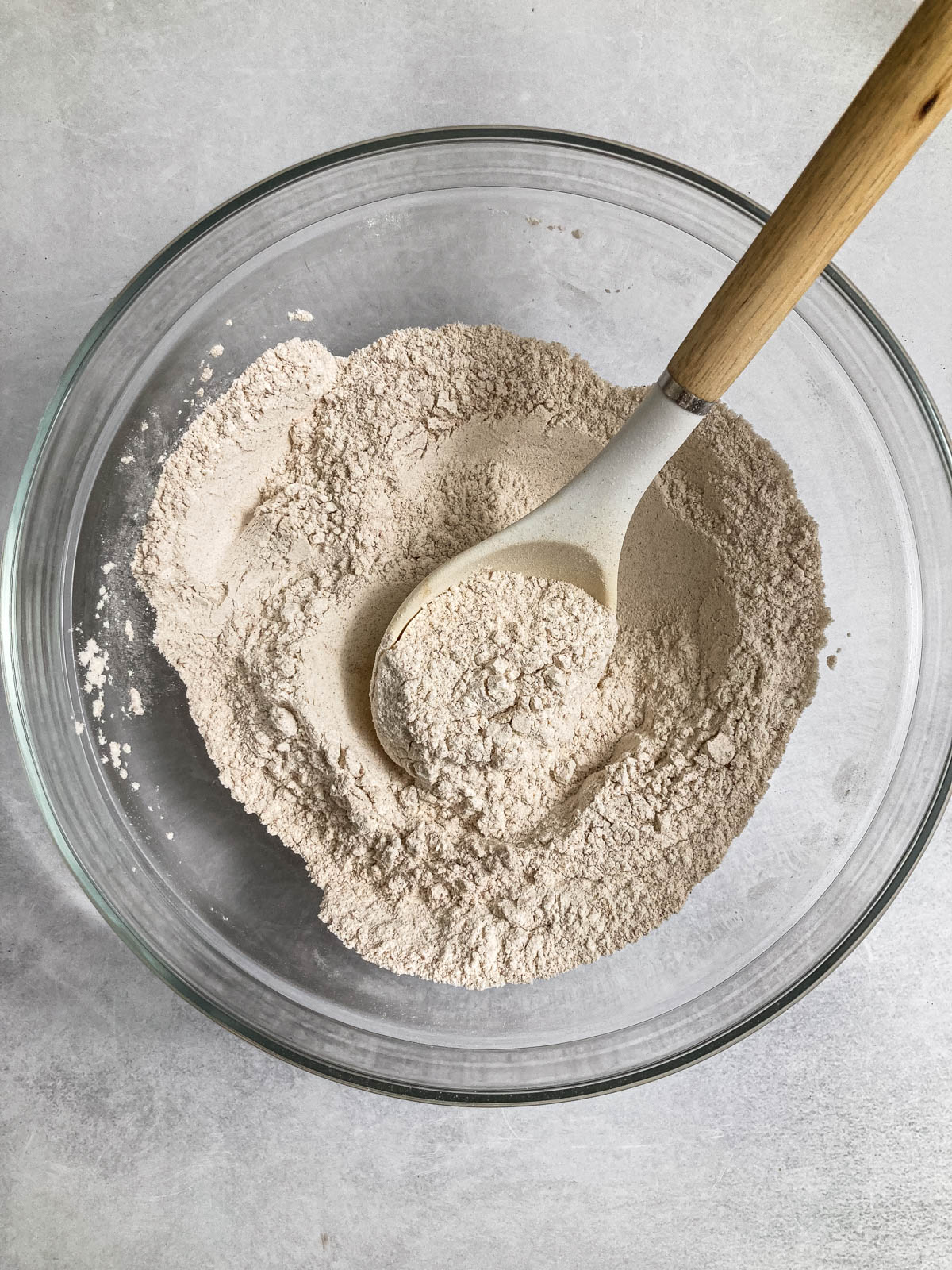 Dry ingredients mixed in a bowl.