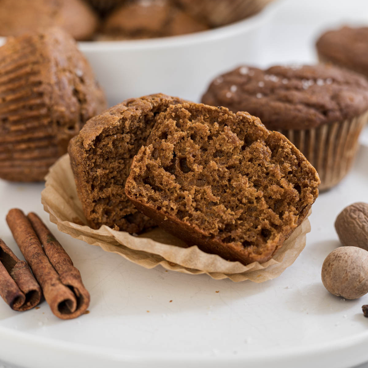 A Gingerbread Muffin cut in half.